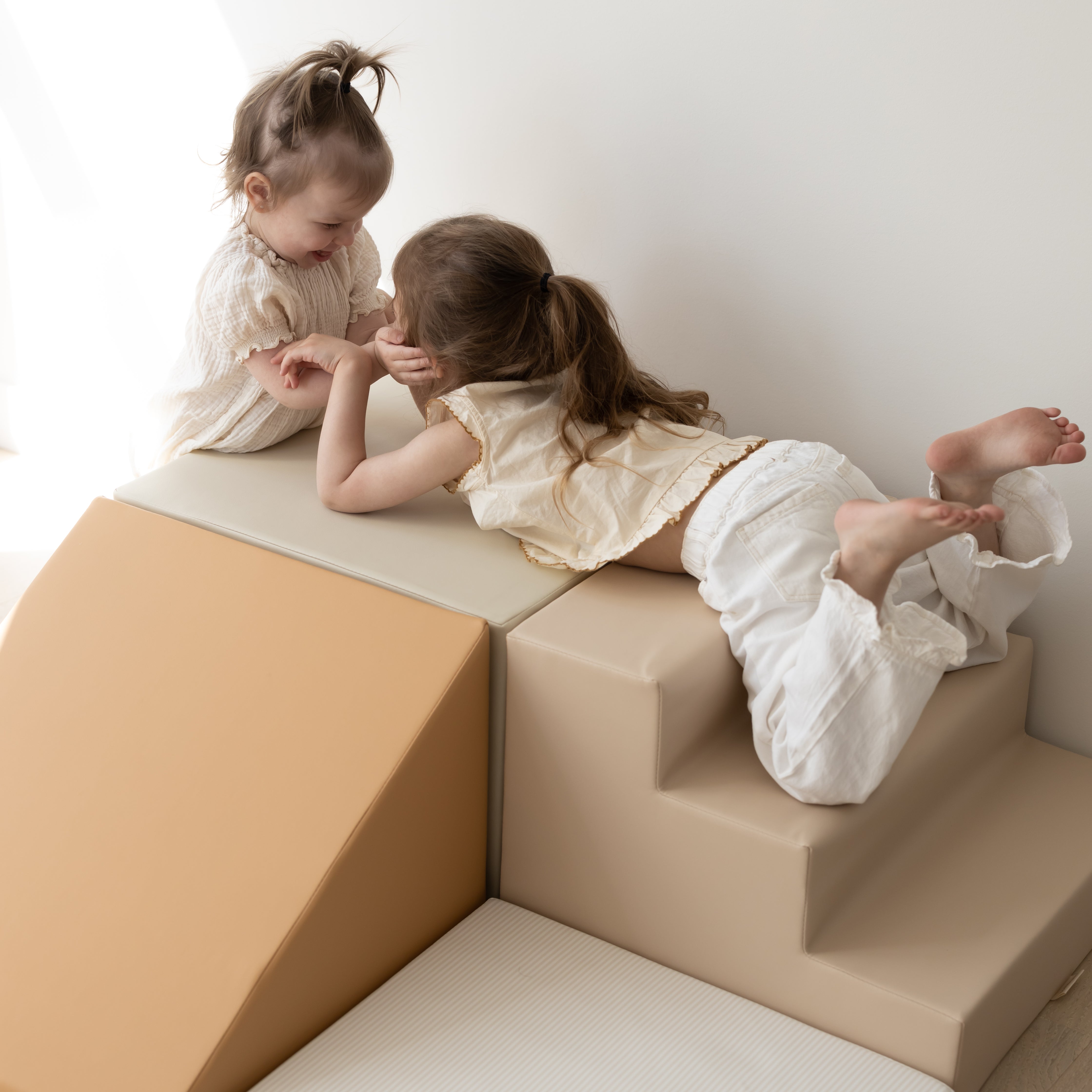 Foam and leather block play set 'dune + birch stripe' for kids to enjoy hours of indoor play