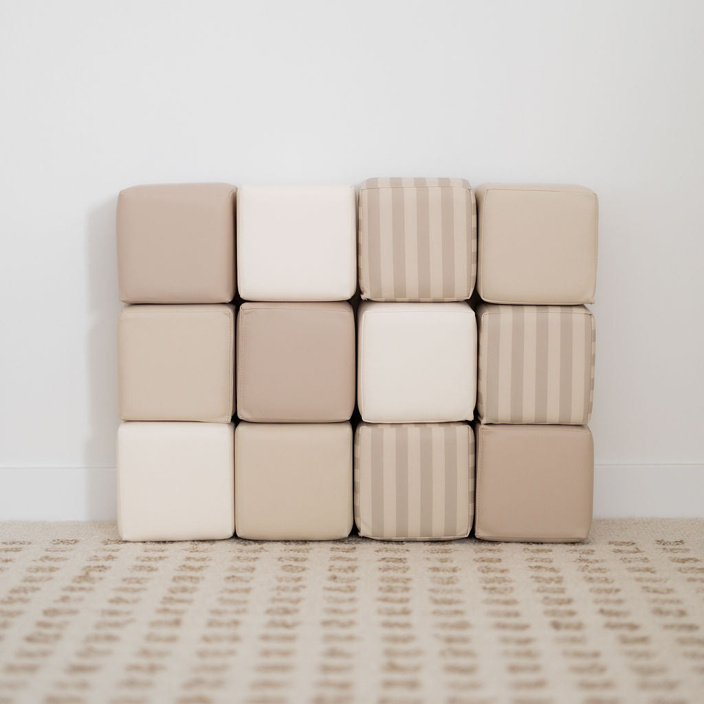 A set of 12 neutral stacking blocks for kids