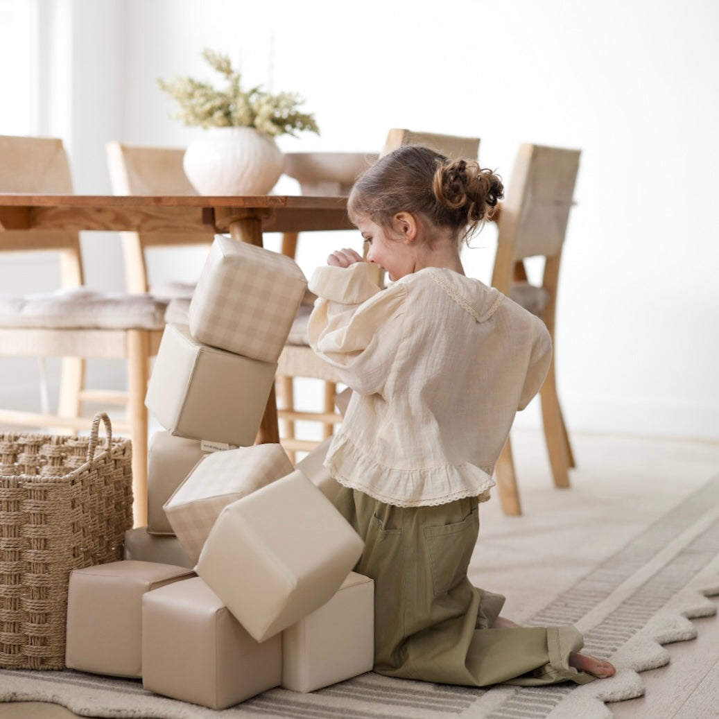 Soft play blocks for stacking, knocking down and building