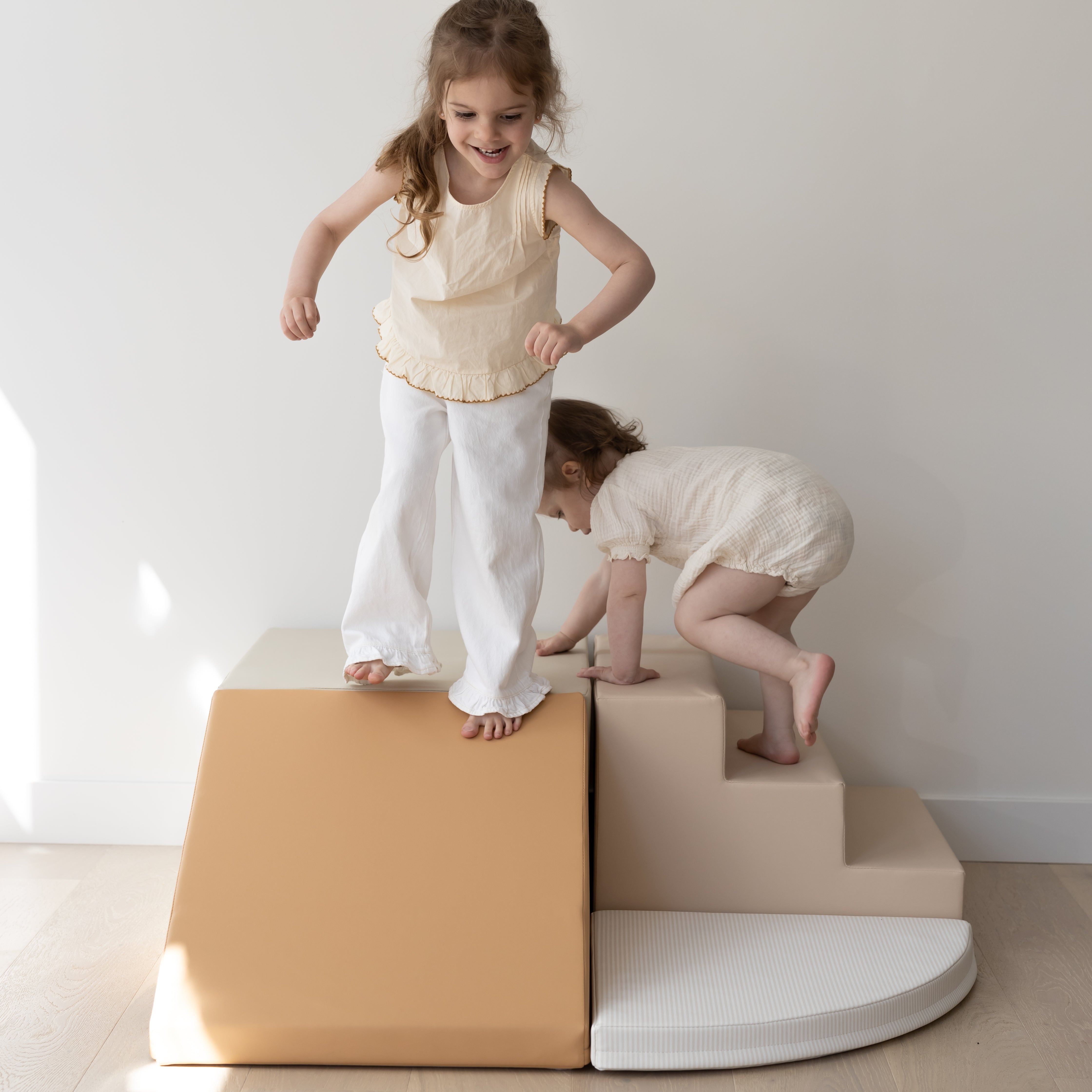 Foam climbing set for babies and toddlers to climb, slide and play with birch stripe design 