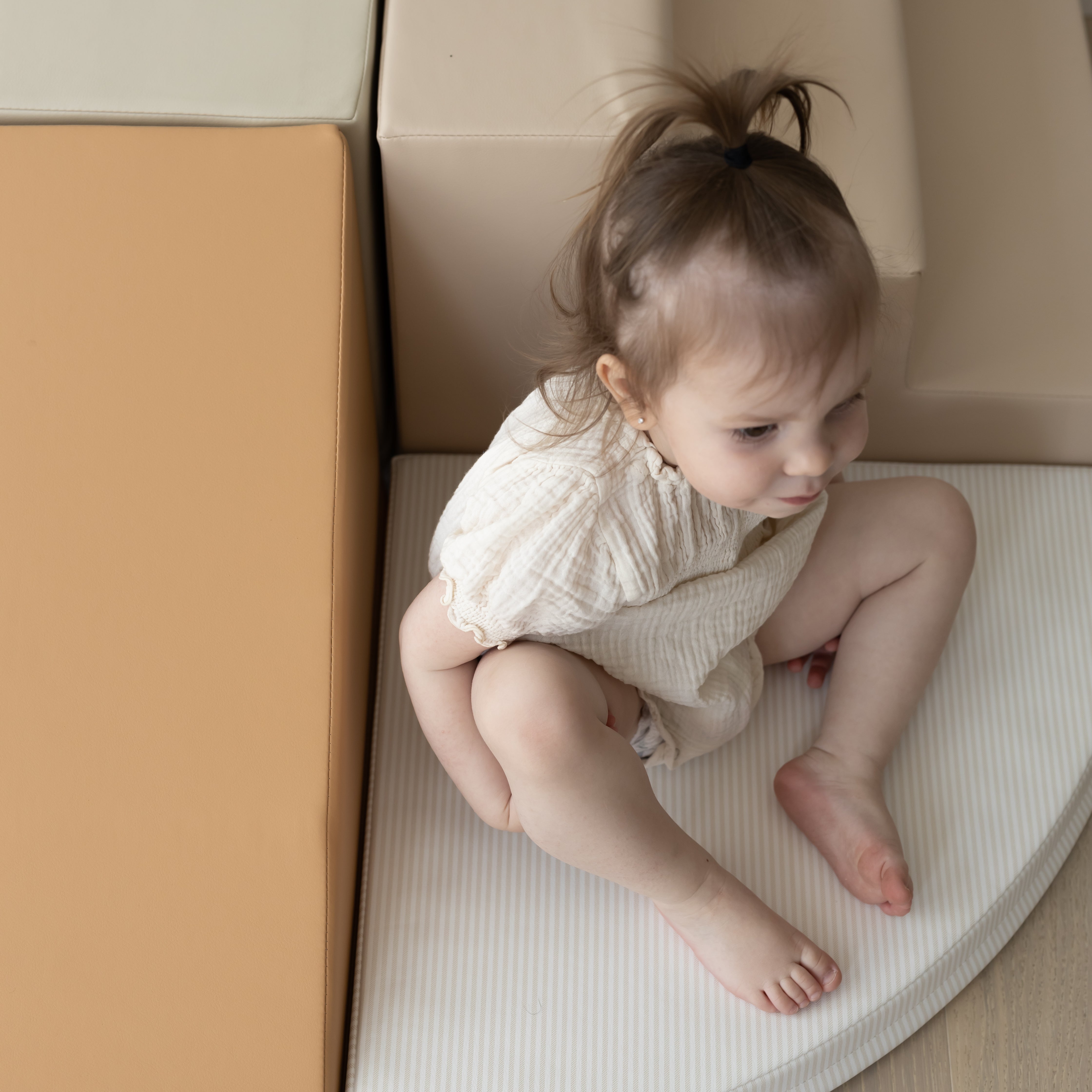 Foam block play set with timeless stripe design and neutral colours