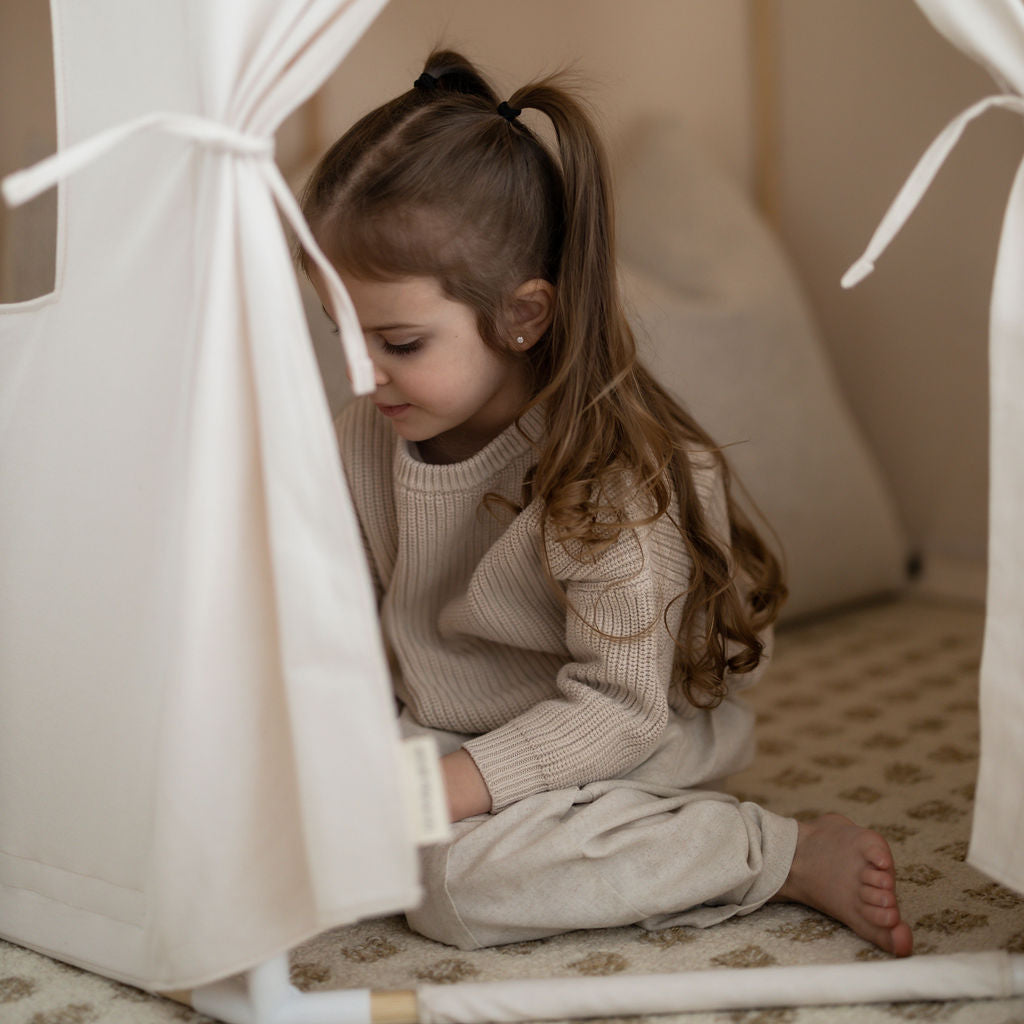 Open-ended play cotton pavilion play tents designed to blend seamlessly into calm homes