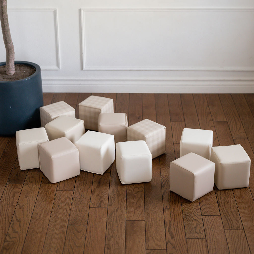 Rylie pea & co. Soft play blocks 'linen gingham' for open-ended play set of 12 blocks